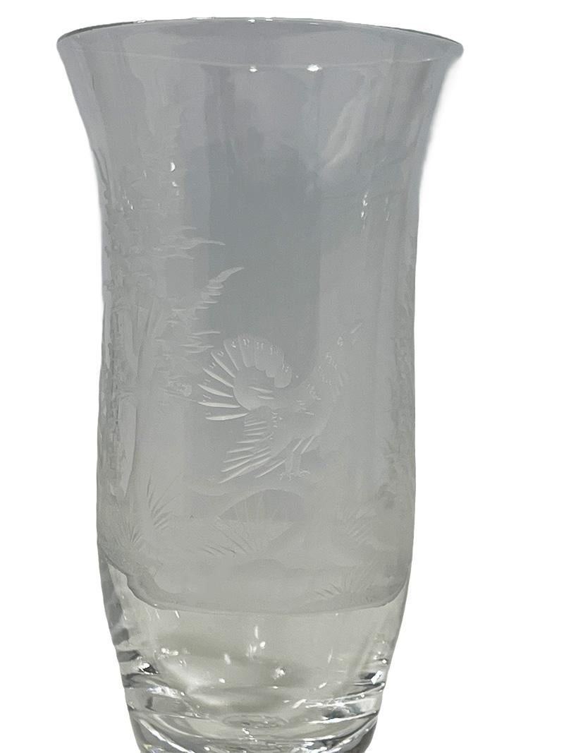 Engraved drinking glasses with a landscape and bird scene, 1970s For Sale 1