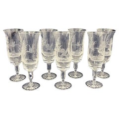 Used Engraved drinking glasses with a landscape and bird scene, 1970s