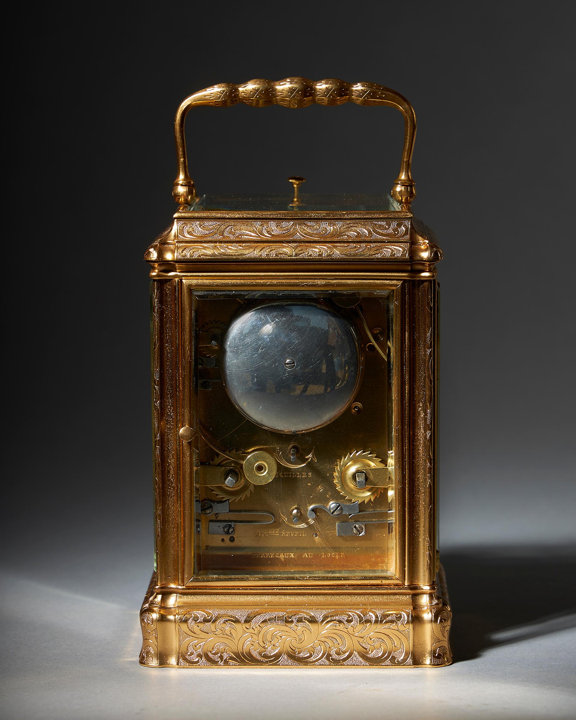 19th Century Engraved Eight-Day Striking and Repeating Carriage Clock by Perregaux Au Locle For Sale