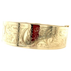 Bracelet large en or massif gravé de fleurs, 14K Or 35 Grammes