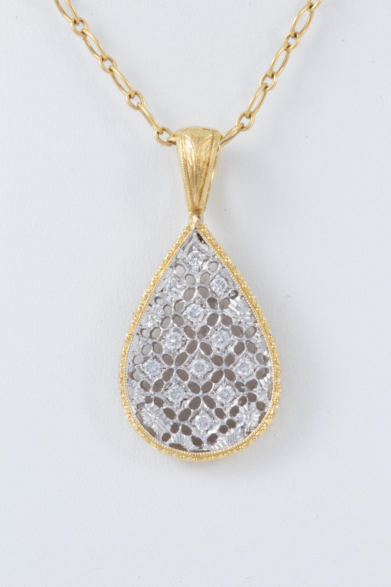 Artisan Engraved Florentine Italian Diamond Pendant  For Sale