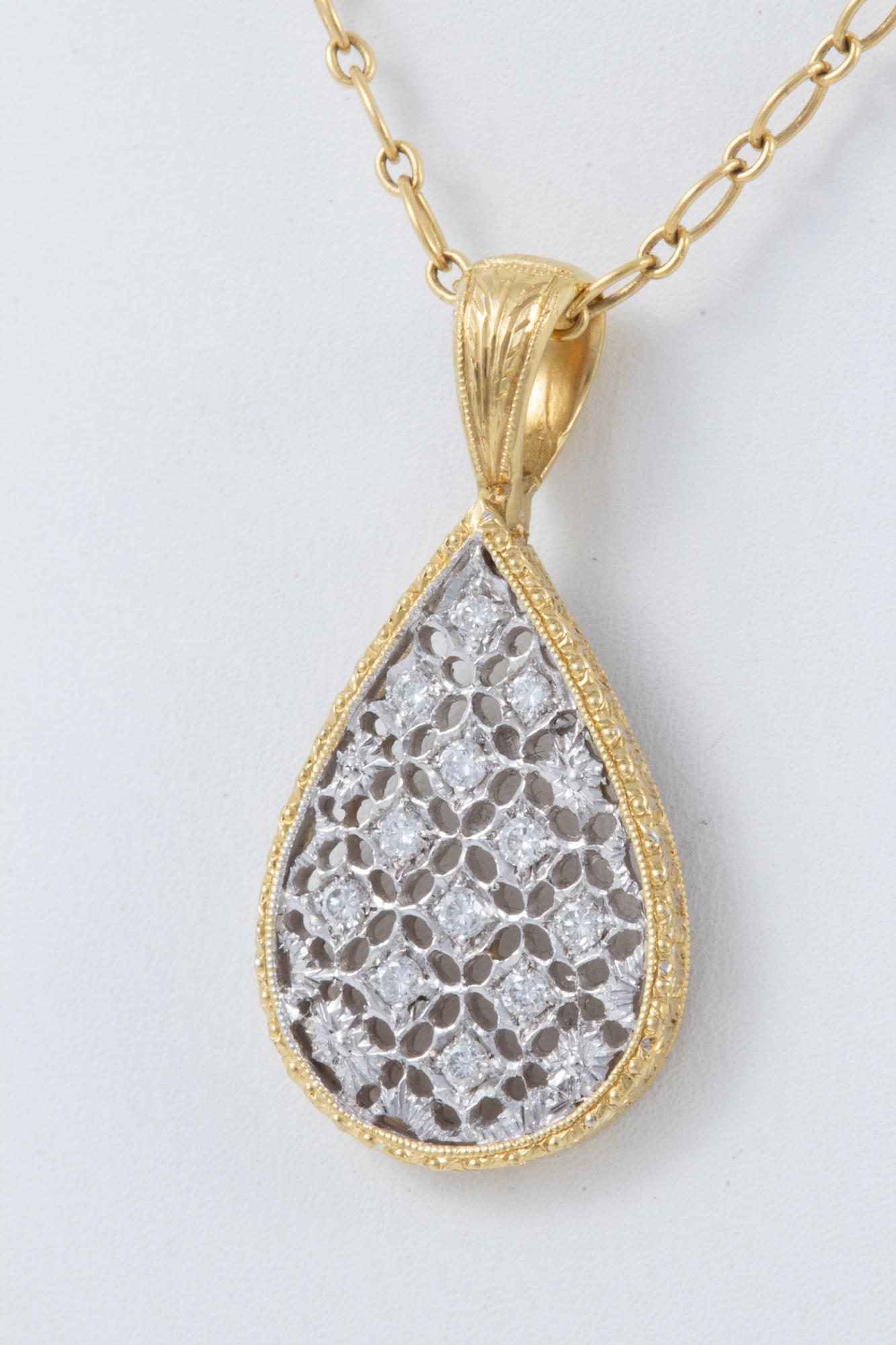 Women's or Men's Engraved Florentine Italian Diamond Pendant  For Sale