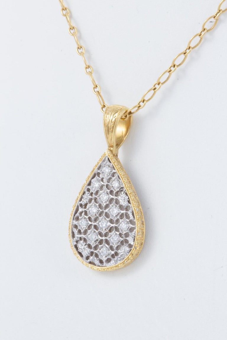 Engraved Florentine Italian Diamond Pendant For Sale at 1stDibs