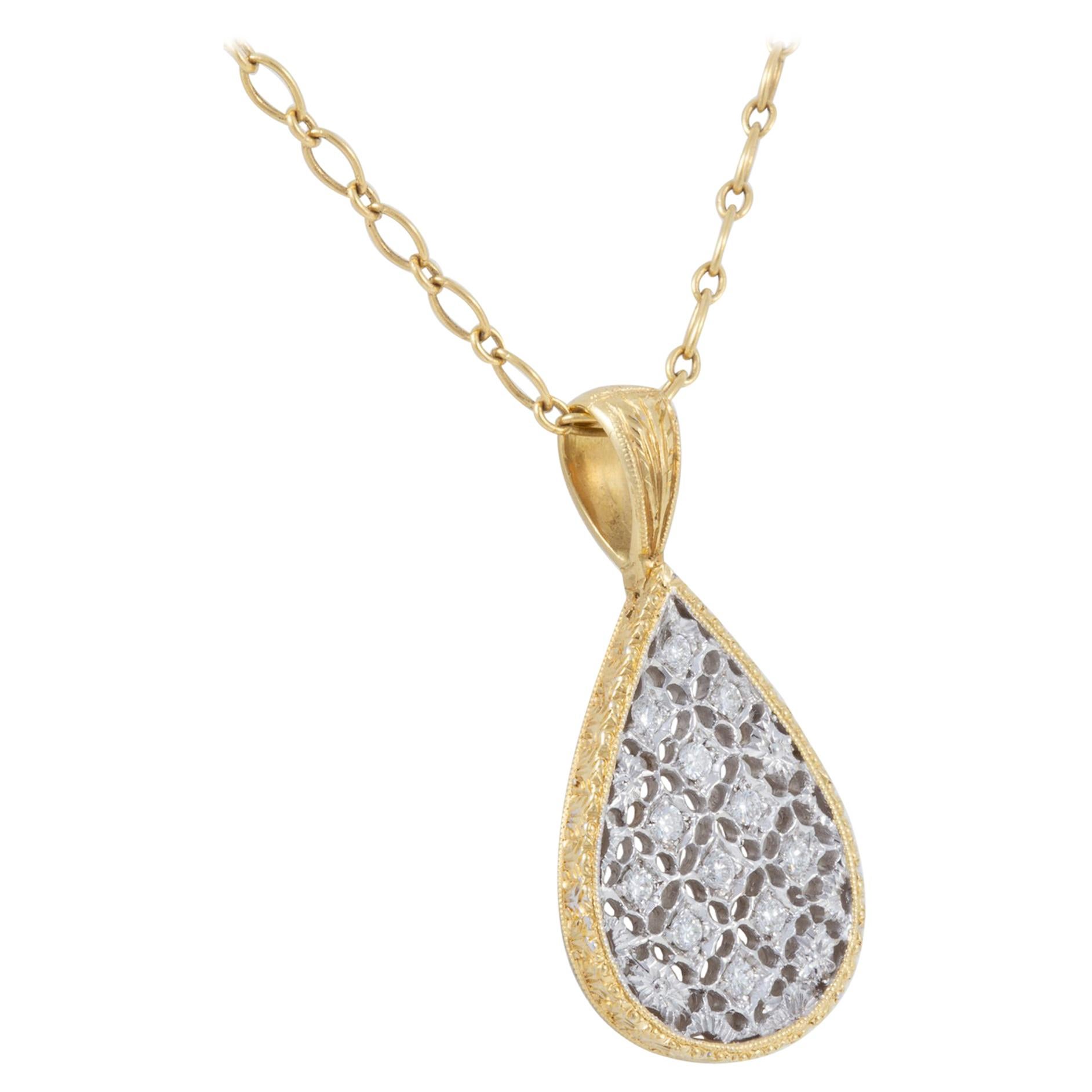 Engraved Florentine Italian Diamond Pendant  For Sale