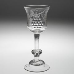 Engraved Georgian Balustroid Wine Glass, c1740