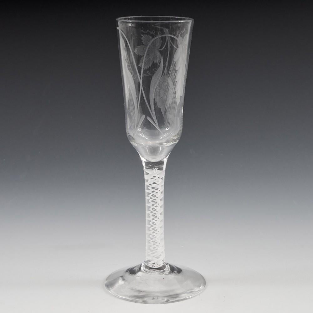 English Engraved Georgian Opaque Twist Stem Ale Glass, c1760 For Sale