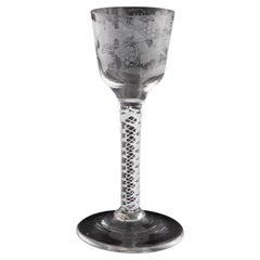 Copa de vino georgiana grabada con tallo retorcido opaco c1760