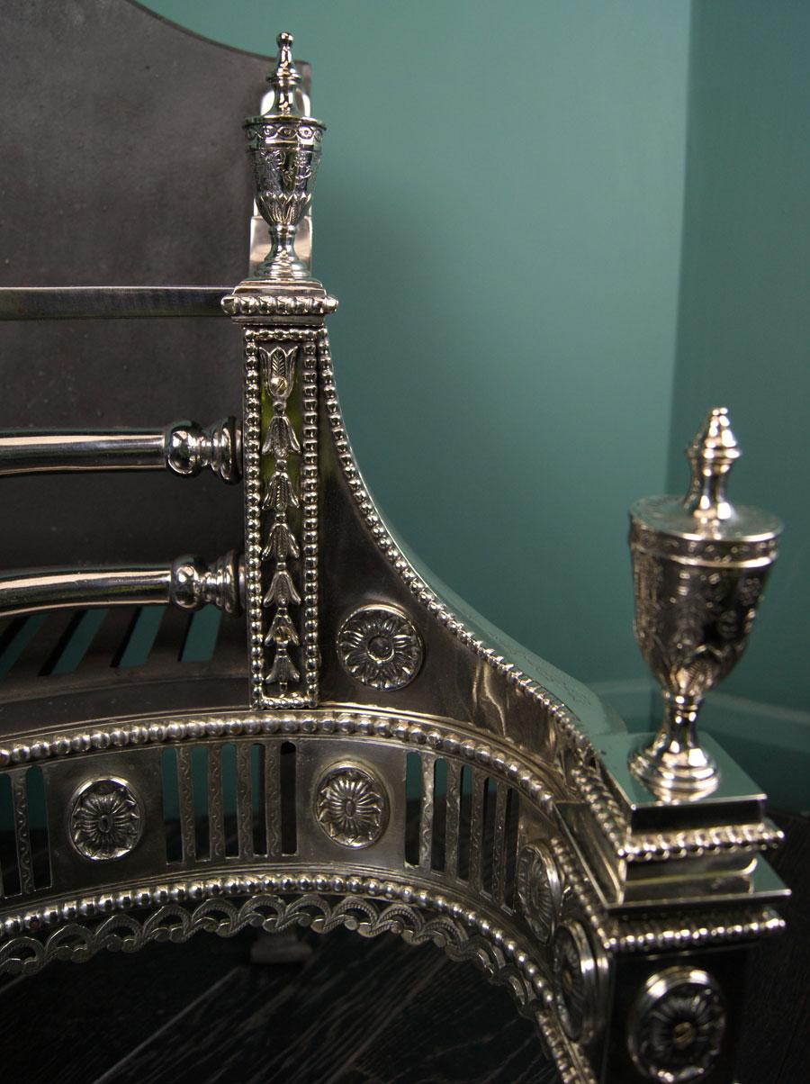 George III Engraved German Silver Serpentine Fire Grate For Sale