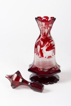 Engraved Glass Decanter from the Black Forest, 19th Century, Napoleon III Period
