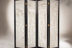Engraved glass folding screen with oak frame, signed “ Laurencin” 1937