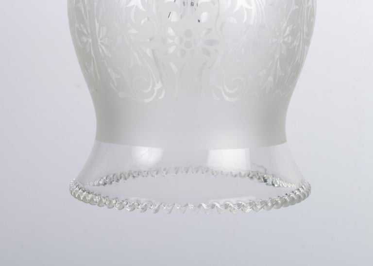 Art Nouveau Engraved Glass Hanging Lamp For Sale