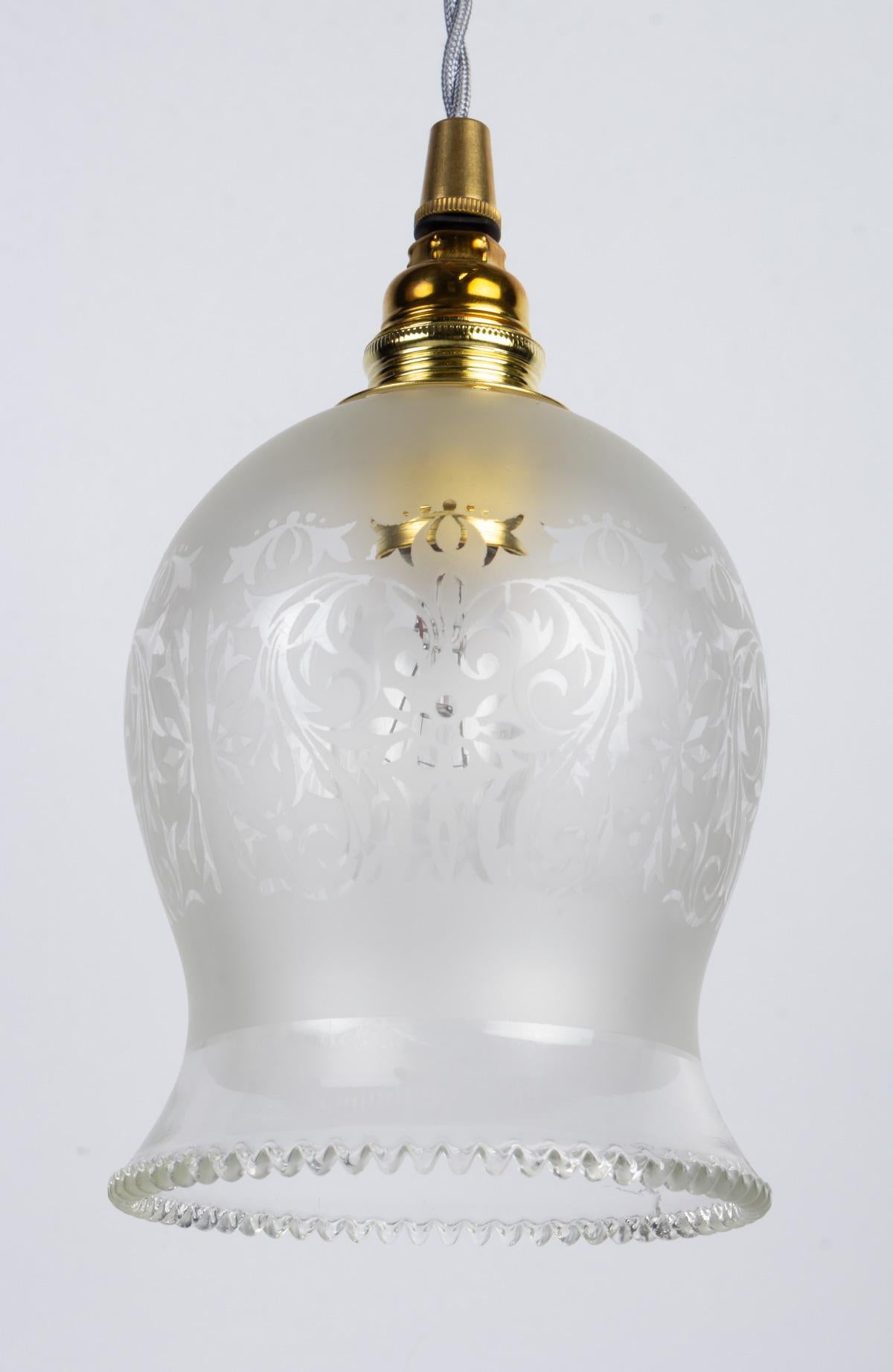 20th Century Engraved Glass Hanging Lamp