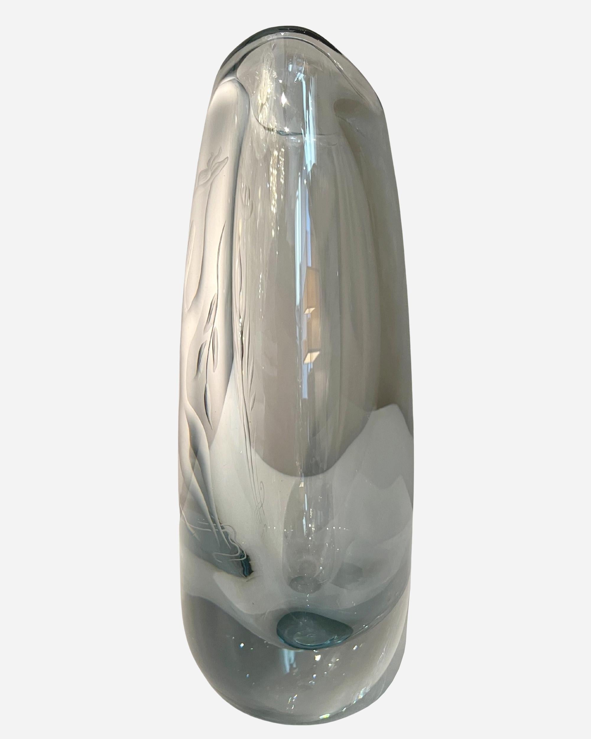 Mid-Century Modern Vase en verre gravé, Edition Orrefors, Suède, vers 1950 en vente