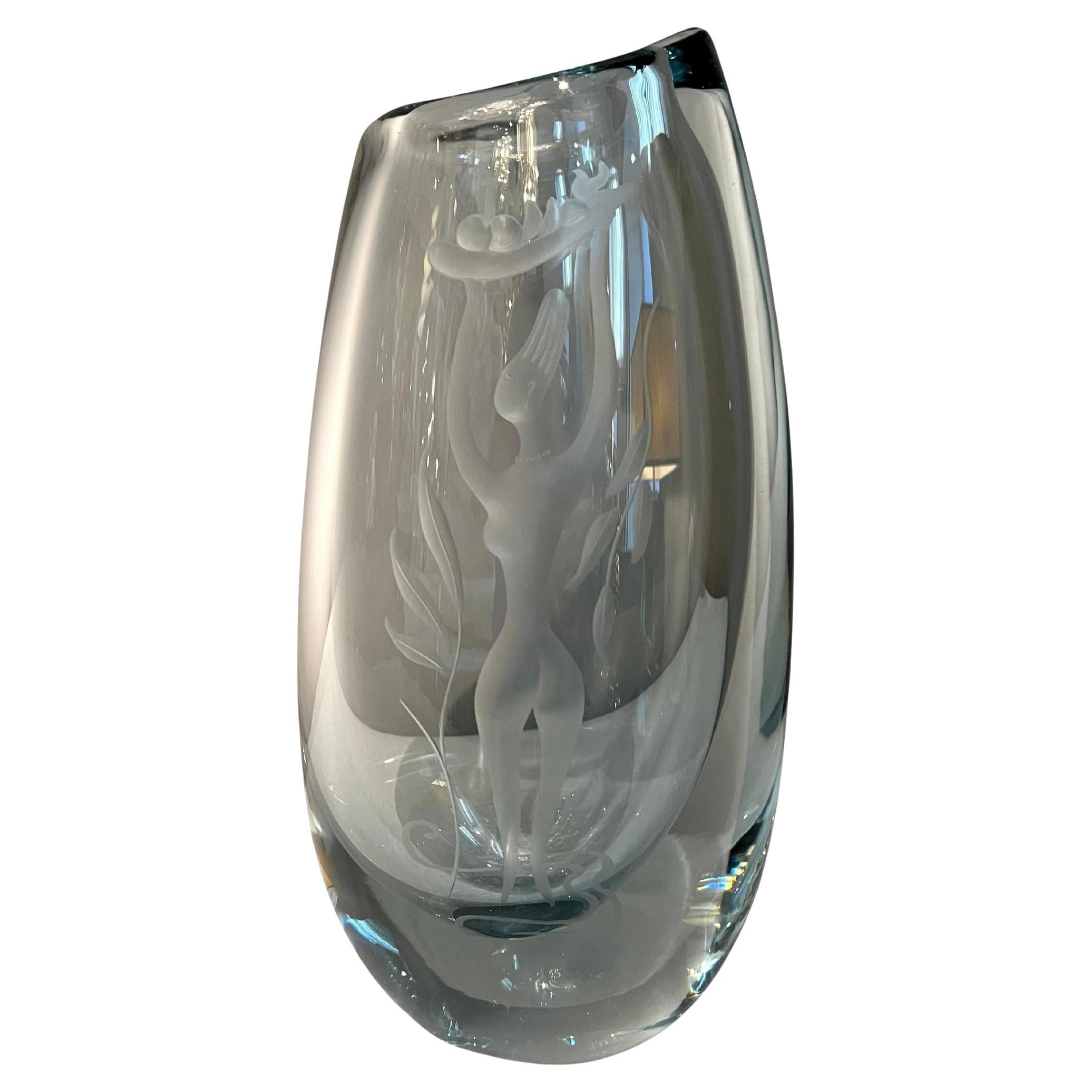 Vaso in vetro inciso, Edition Orrefors, Svezia, circa 1950