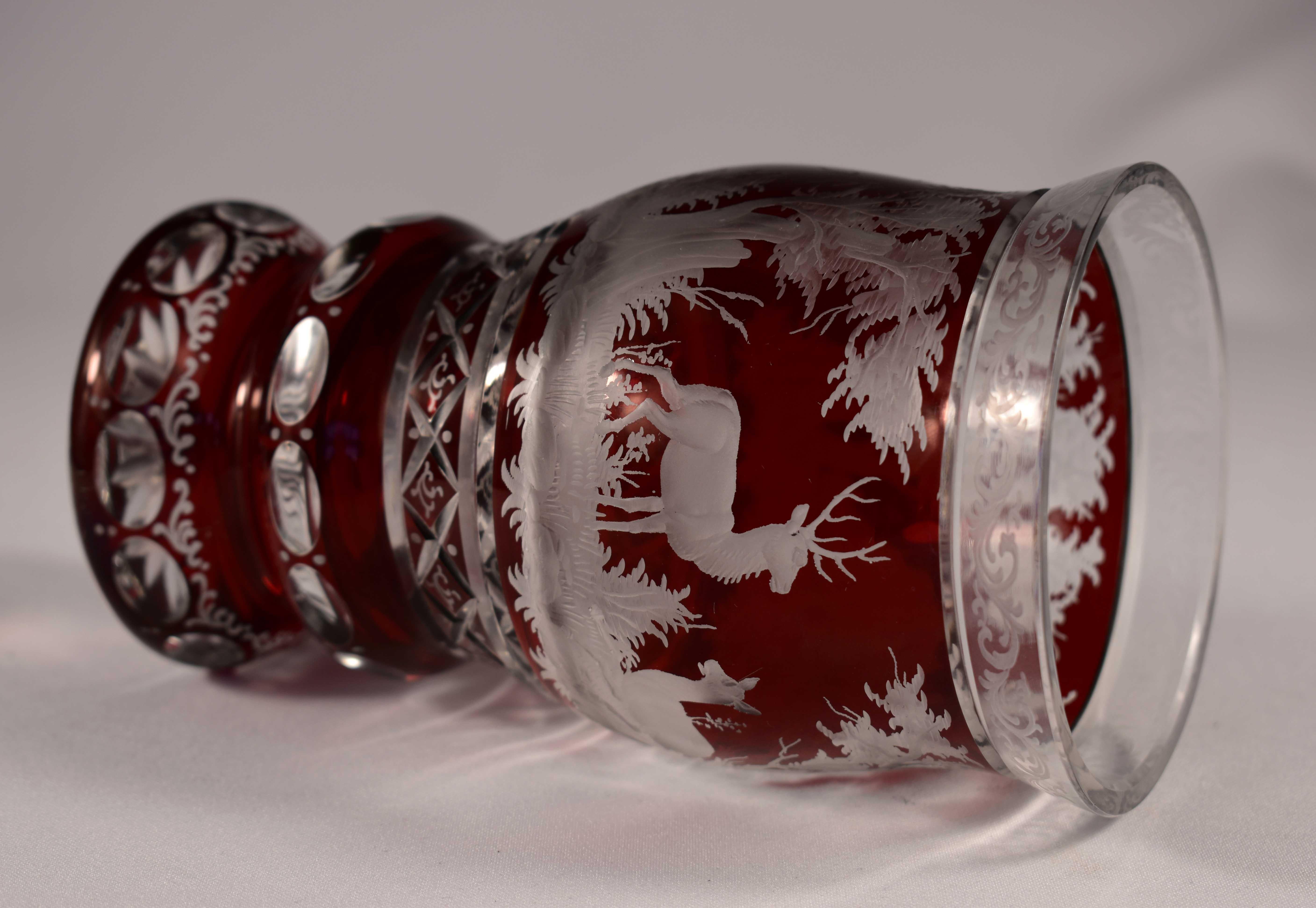 Engraved Goblet, Ruby Lazure, Bohemian Glass 1