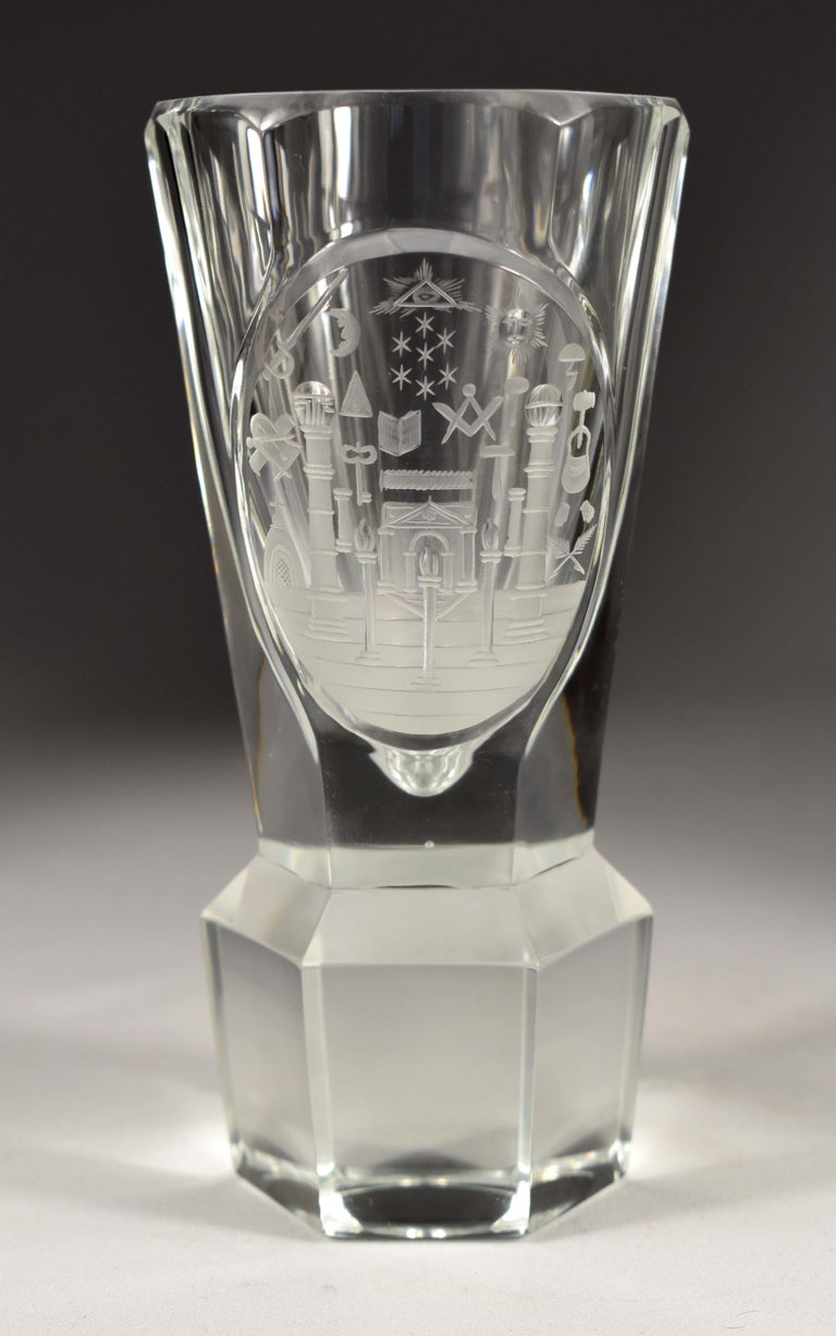 Engraved Goblet with Symbolism of Freemasons, 20th Century For Sale at