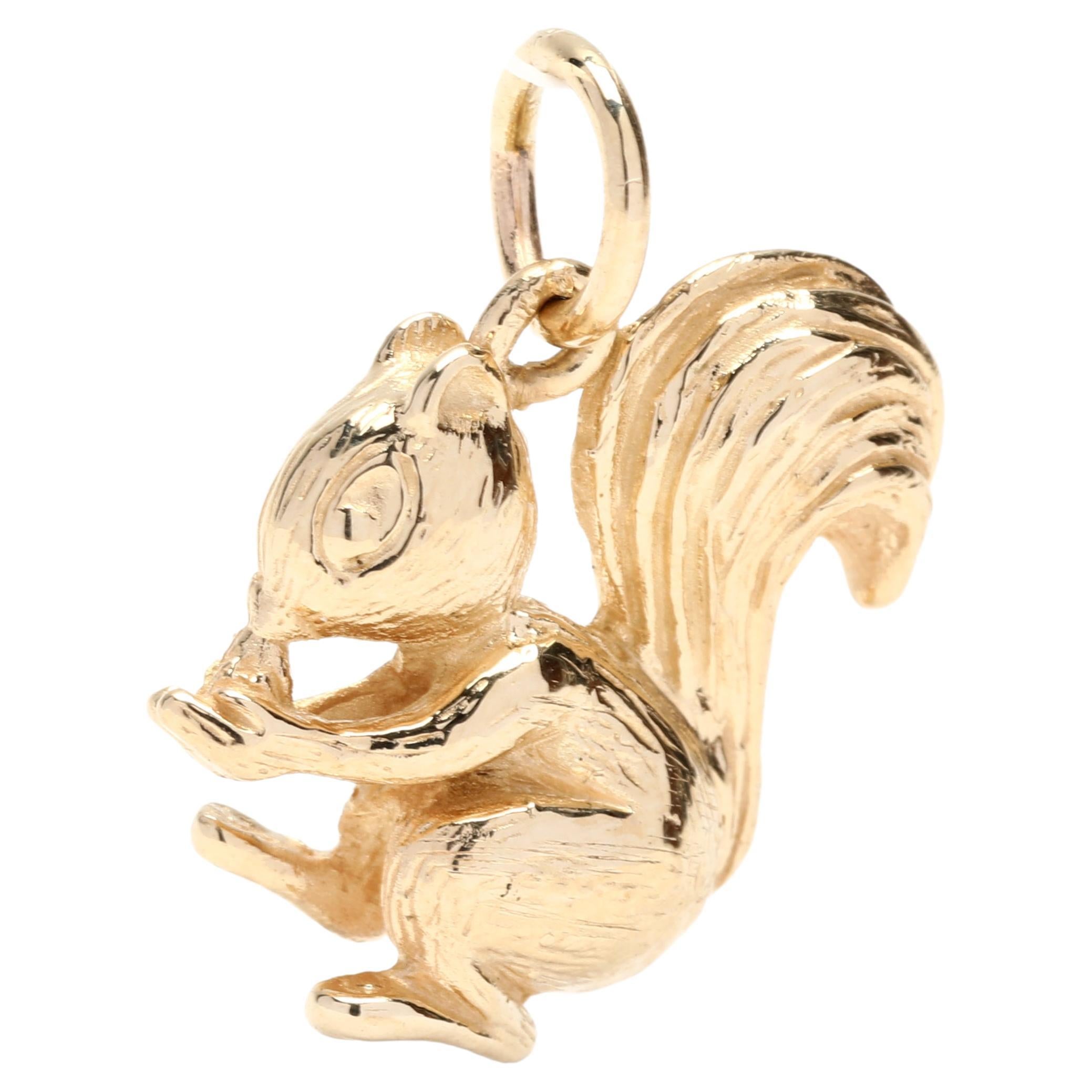 Engraved Gold Squirrel Charm, 14k Yellow Gold, Small Gold