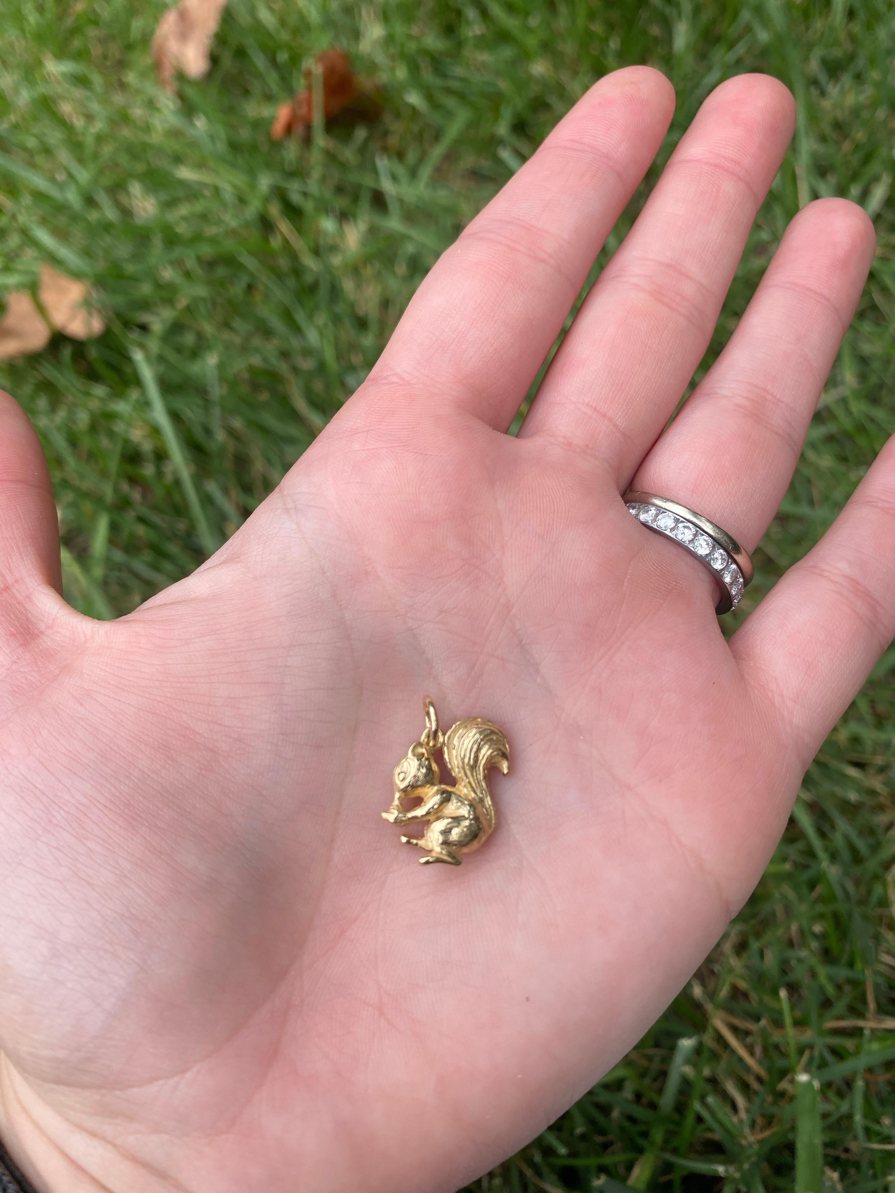 Engraved Gold Squirrel Charm, 14k Yellow Gold, Small Gold In Good Condition In McLeansville, NC