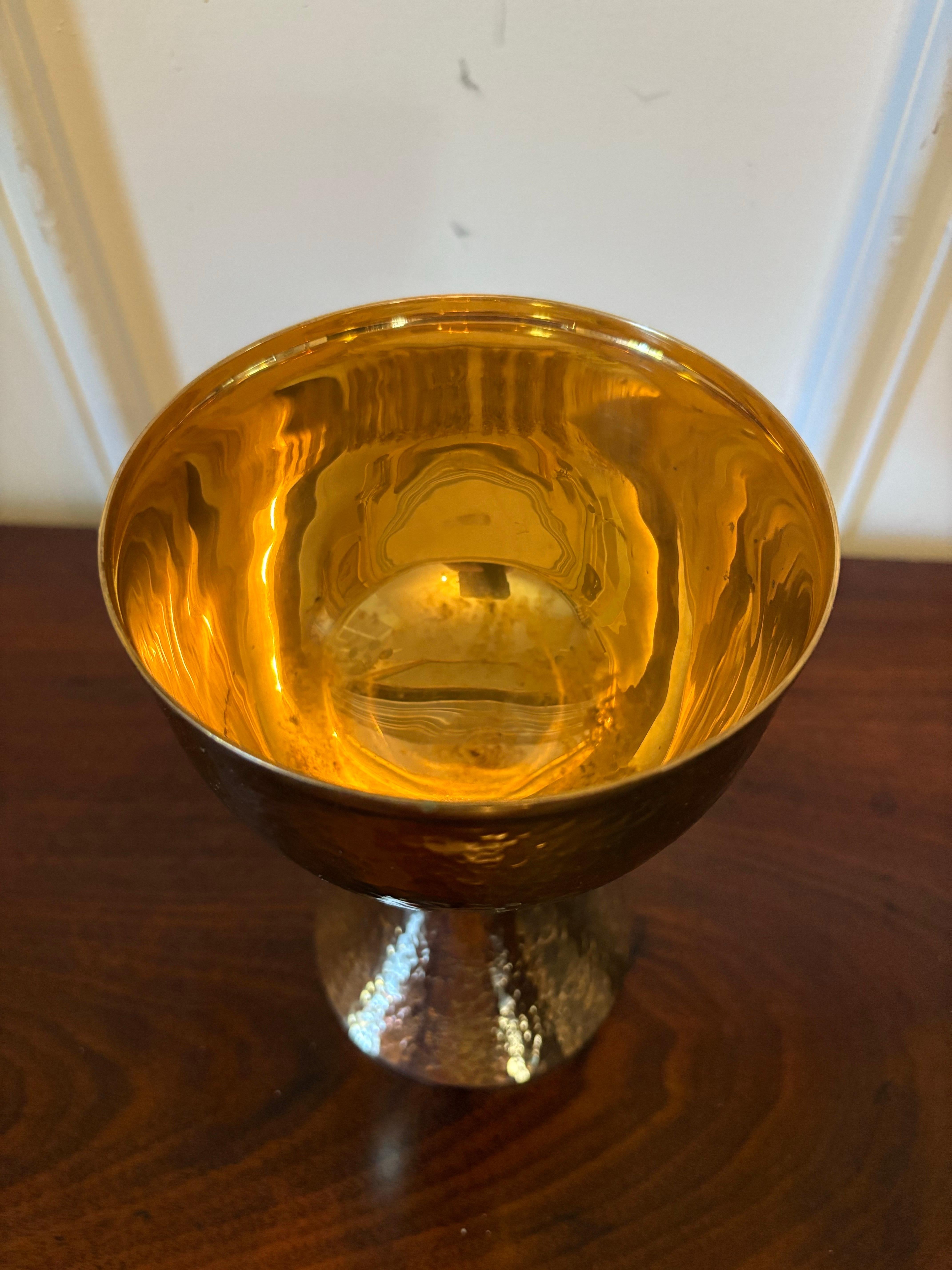 Engraved Hammered Brass Chalice or Wine Goblet, Mid 20th Century In Good Condition For Sale In Savannah, GA