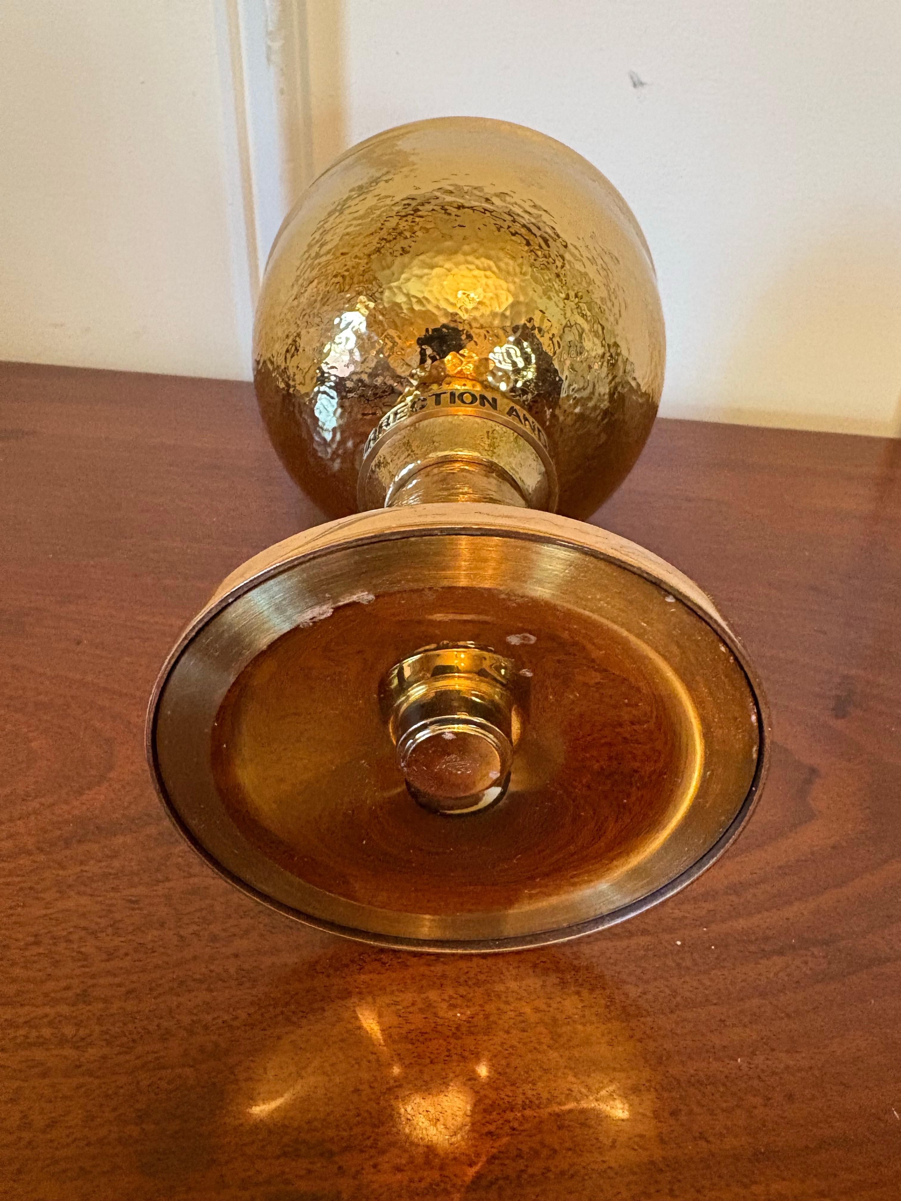 Engraved Hammered Brass Chalice or Wine Goblet, Mid 20th Century For Sale 1