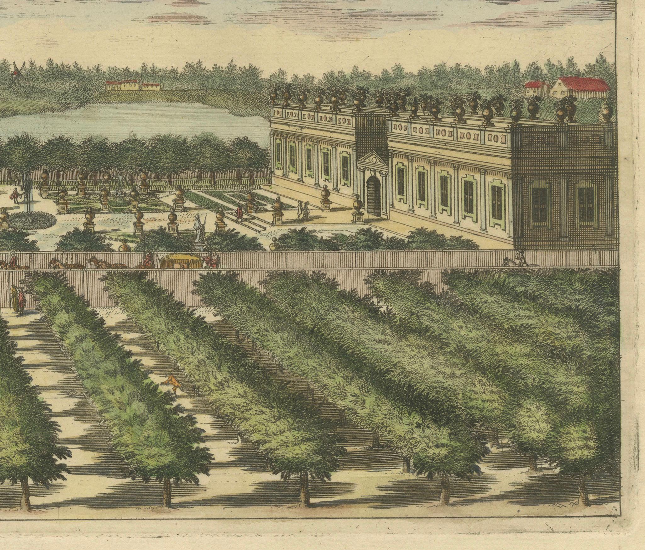 Engraved Hand-colored Views of Hesselby Castle in Stockholm, Sweden, 1707 In Good Condition For Sale In Langweer, NL
