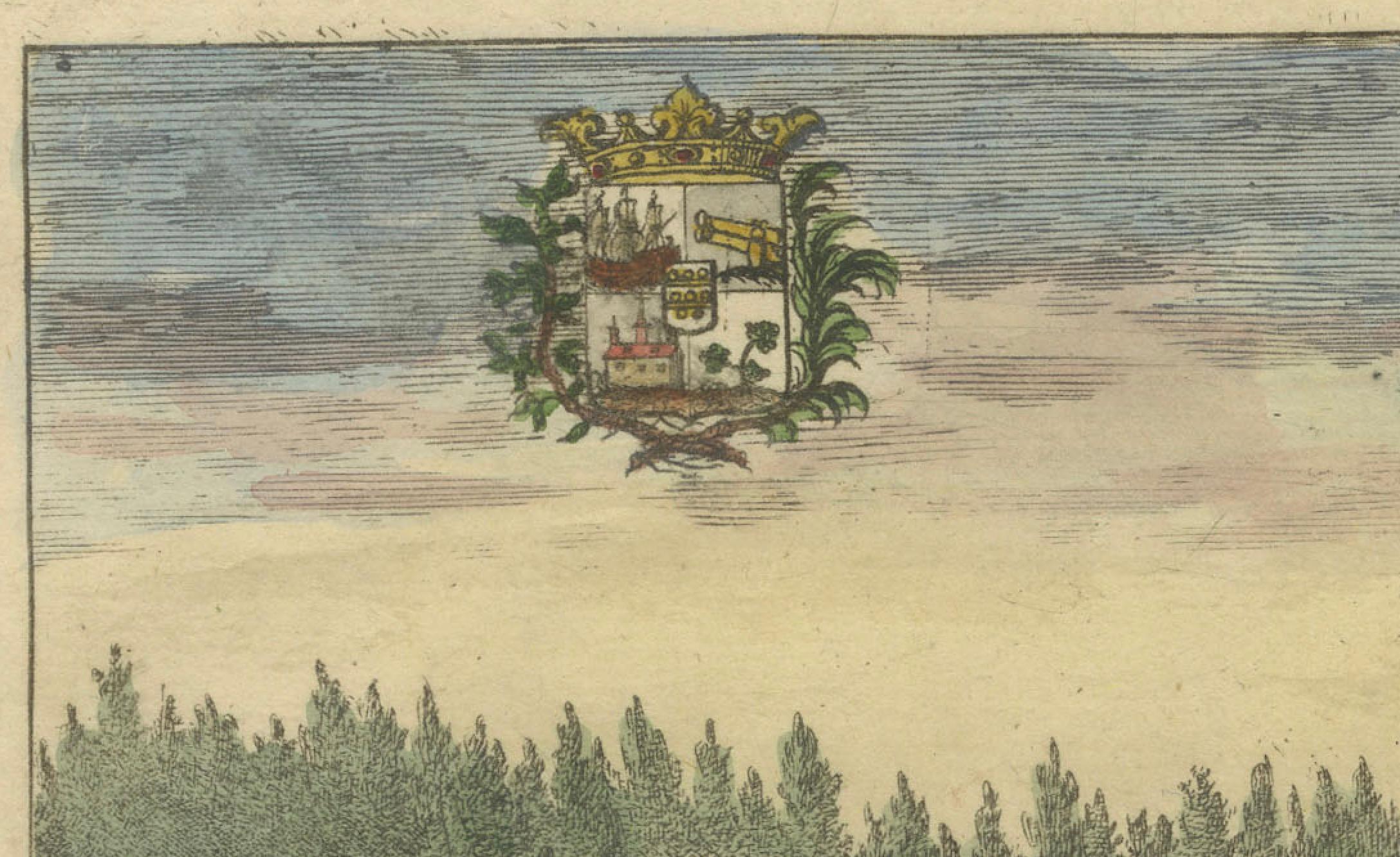 Gravur-Handkolorierte Ansichten des Schlosses Hesselby in Stockholm, Schweden, 1707 im Angebot 2