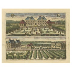 Vedute incise a mano del Castello di Hesselby a Stoccolma, Svezia, 1707