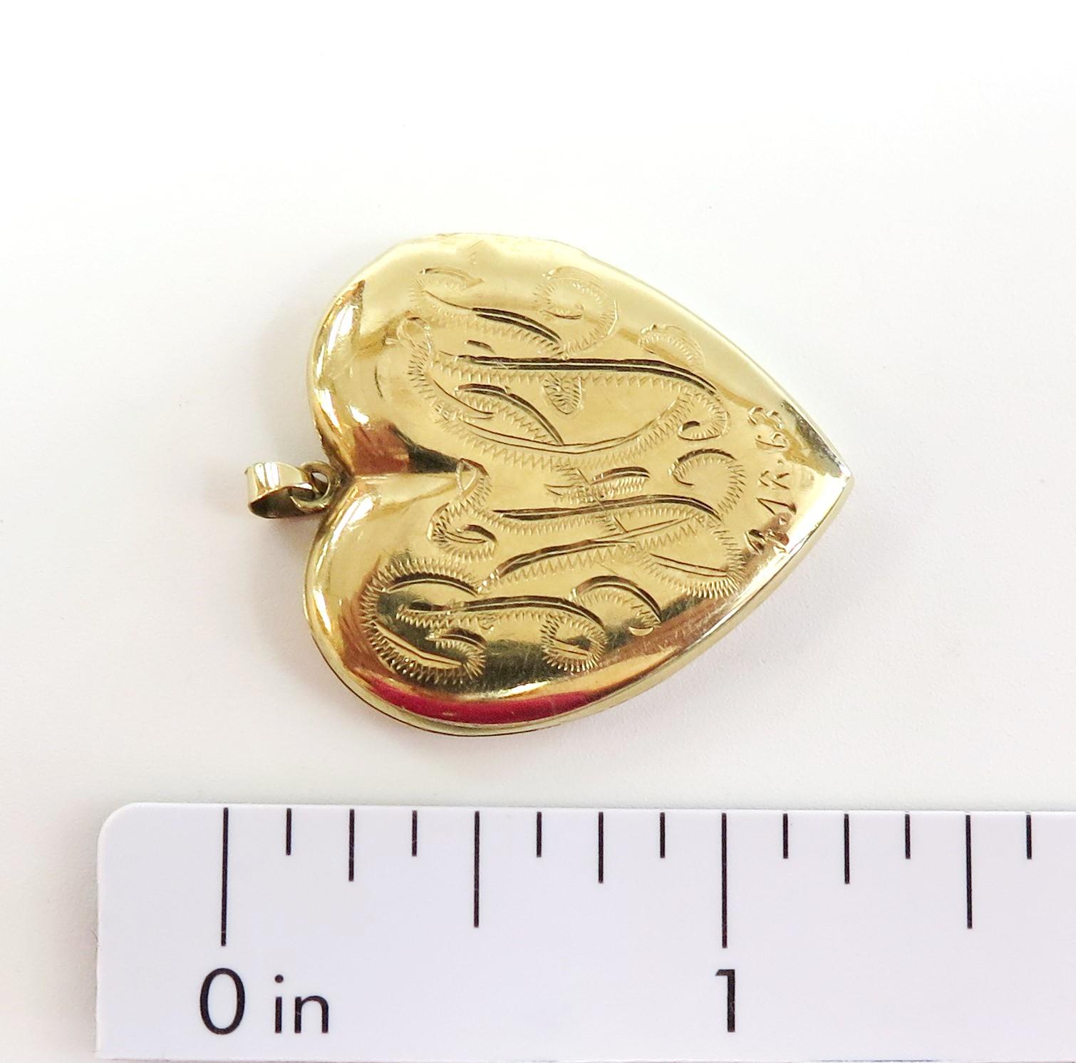 Women's Engraved Heart Shaped Locket with Center Diamond or 14 Karat