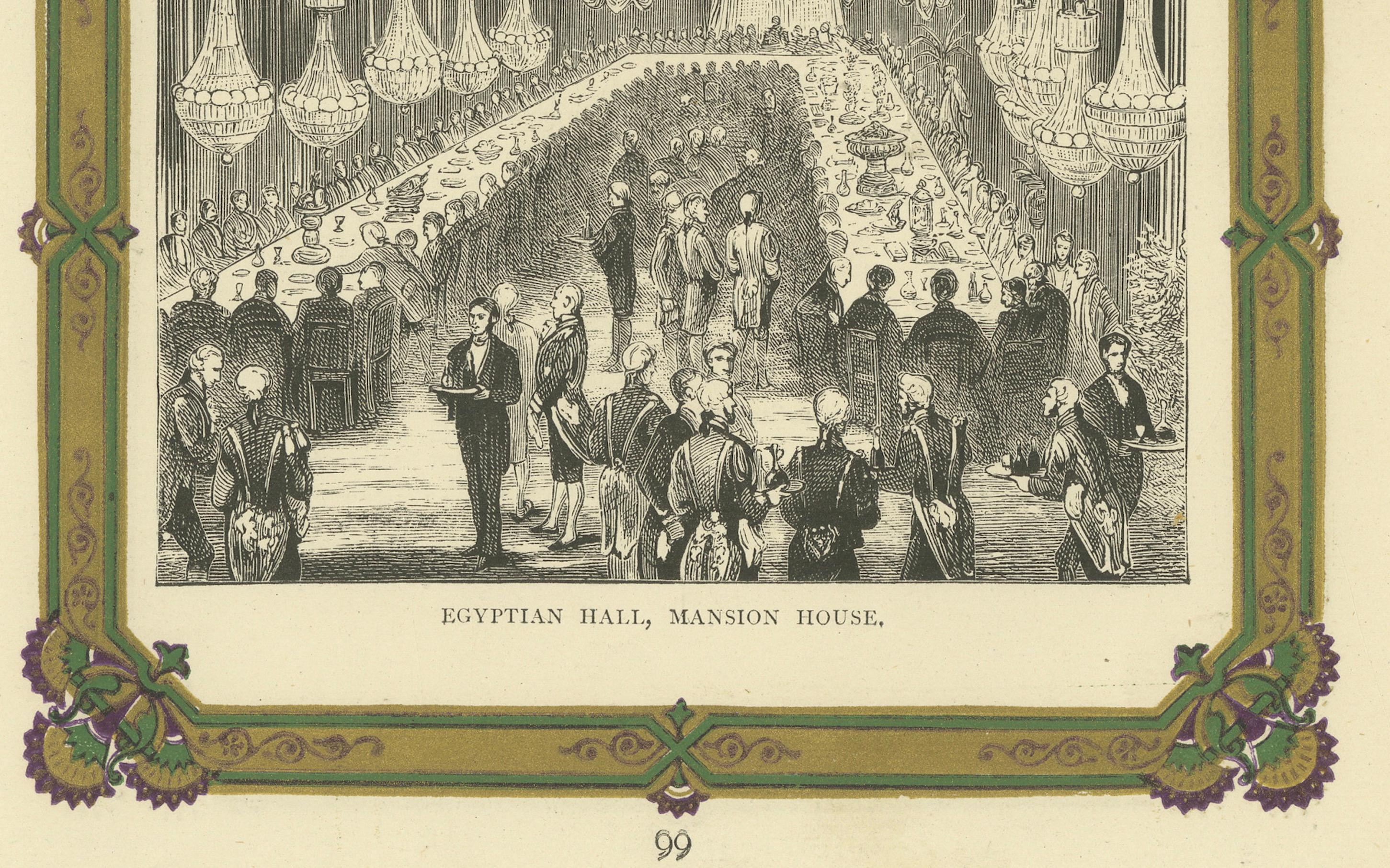 Engraved Interior of Egyptian Hall, Mansion House: A Victorian Banquet Scene In Good Condition For Sale In Langweer, NL