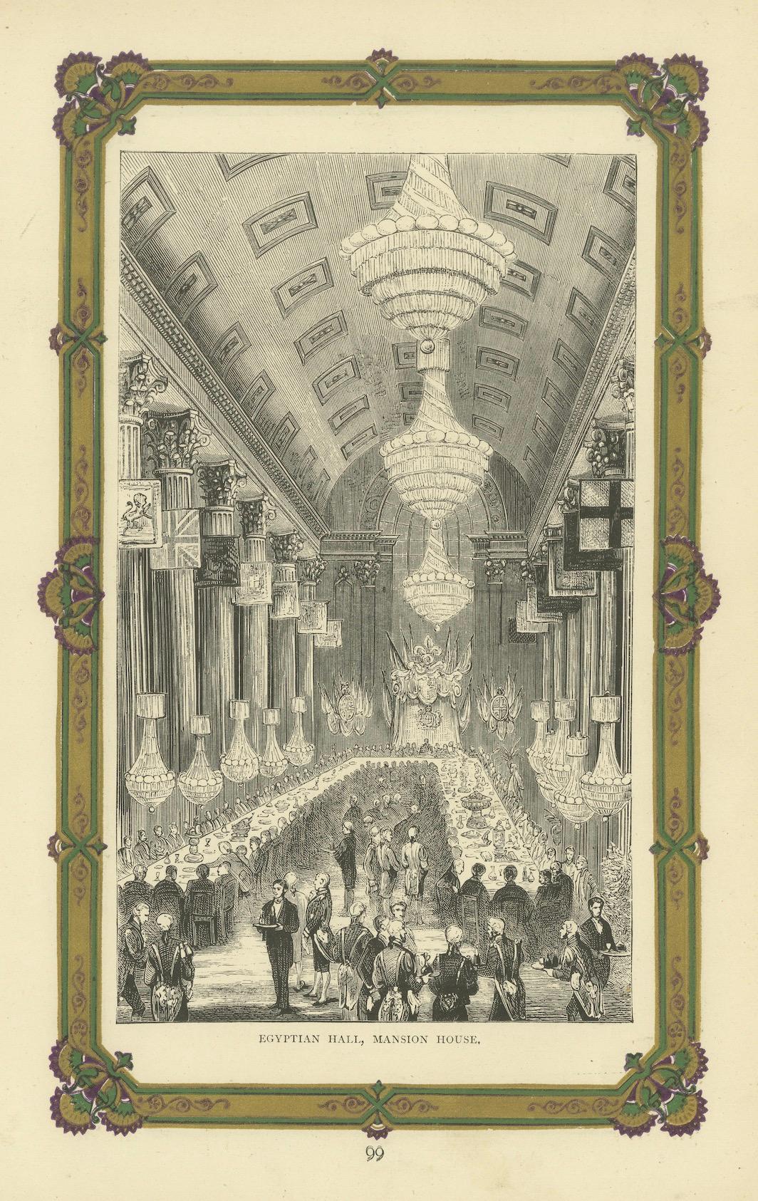 Paper Engraved Interior of Egyptian Hall, Mansion House: A Victorian Banquet Scene For Sale