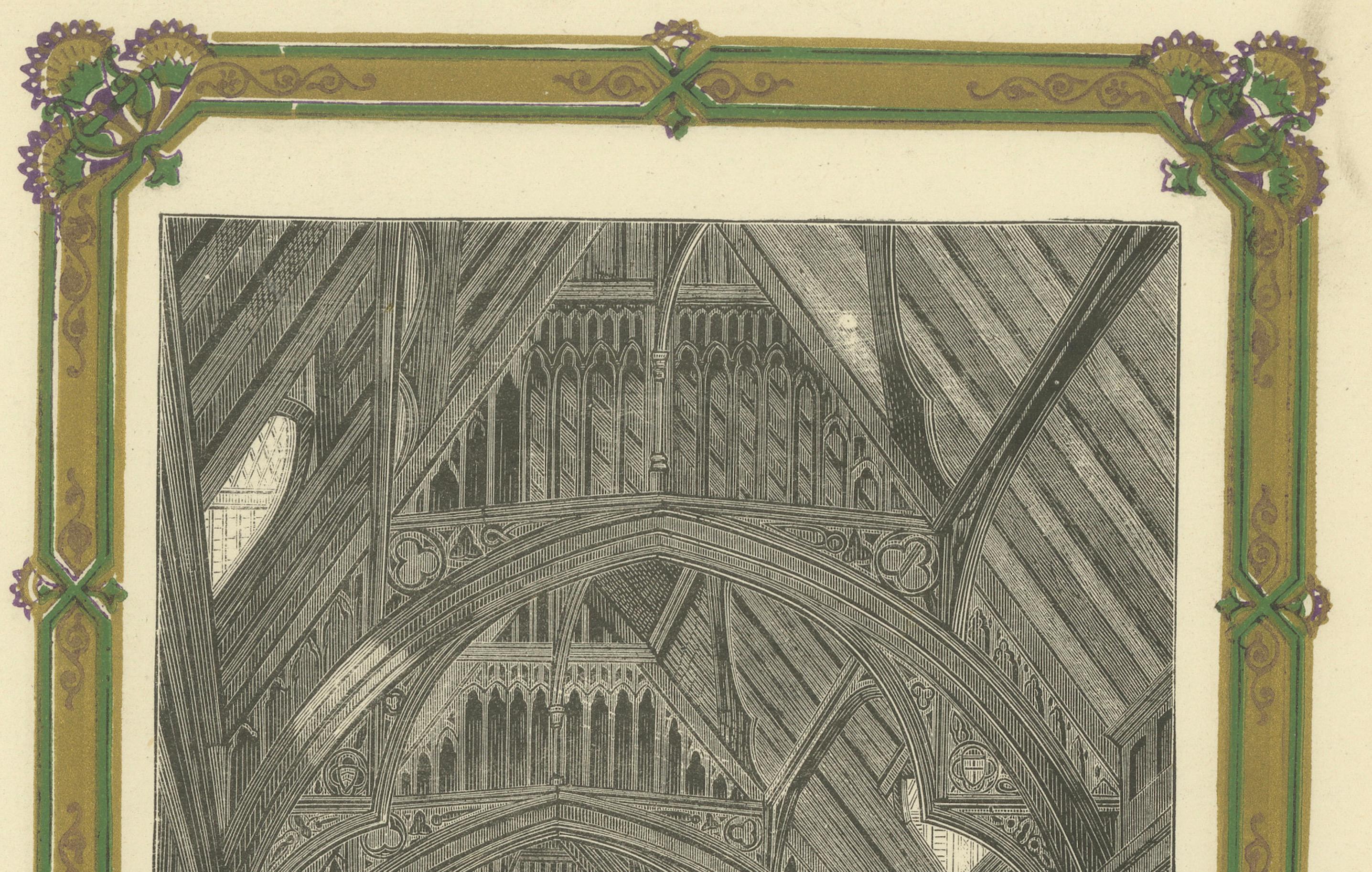 Interior grabado de Guildhall: Una Representación Detallada de la Sala de Ceremonias de Londres Fines del siglo XIX en venta