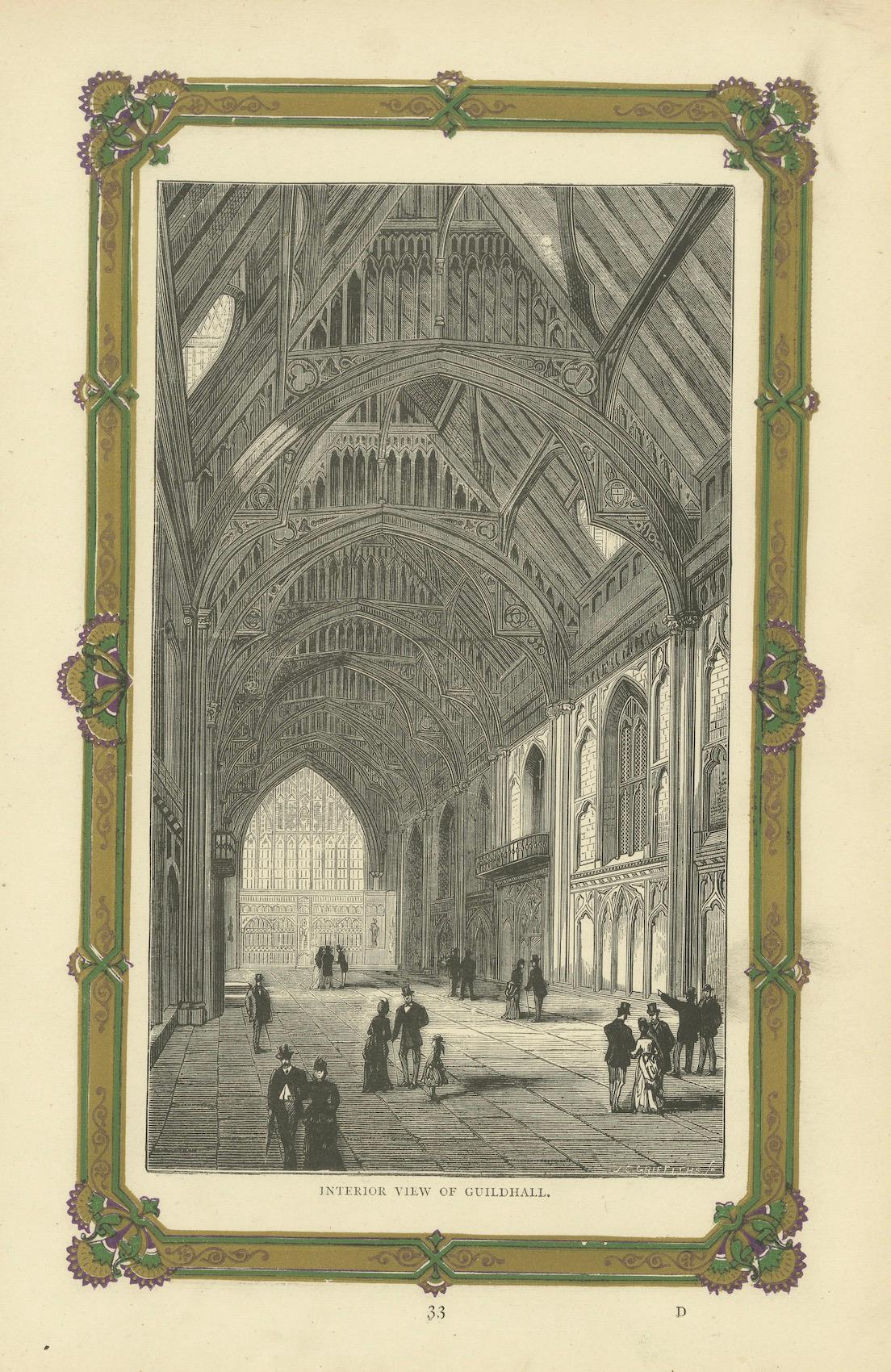 Interior grabado de Guildhall: Una Representación Detallada de la Sala de Ceremonias de Londres Papel en venta