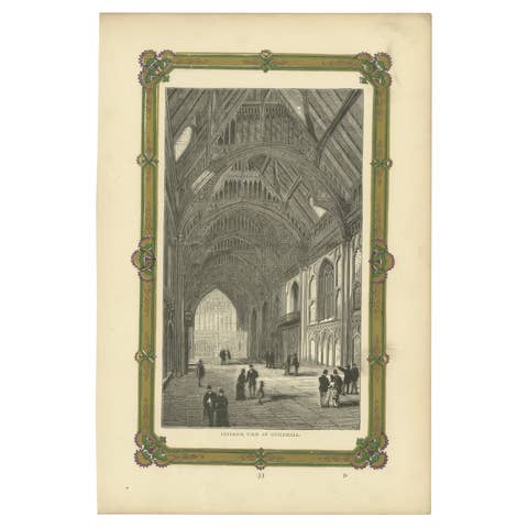 Engraved Interior of Guildhall: A Detailed Depiction of London's Ceremonial Hall