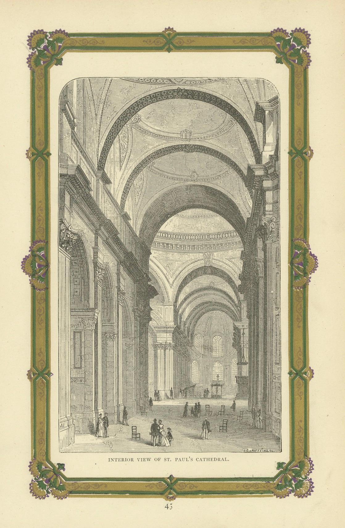 Esta estampa es un grabado de la Vista interior de la catedral de San Pablo, realizado por J. C. Griffiths, un activo grabador del siglo XIX conocido por sus detalladas representaciones arquitectónicas. 

La escena capta el amplio y majestuoso