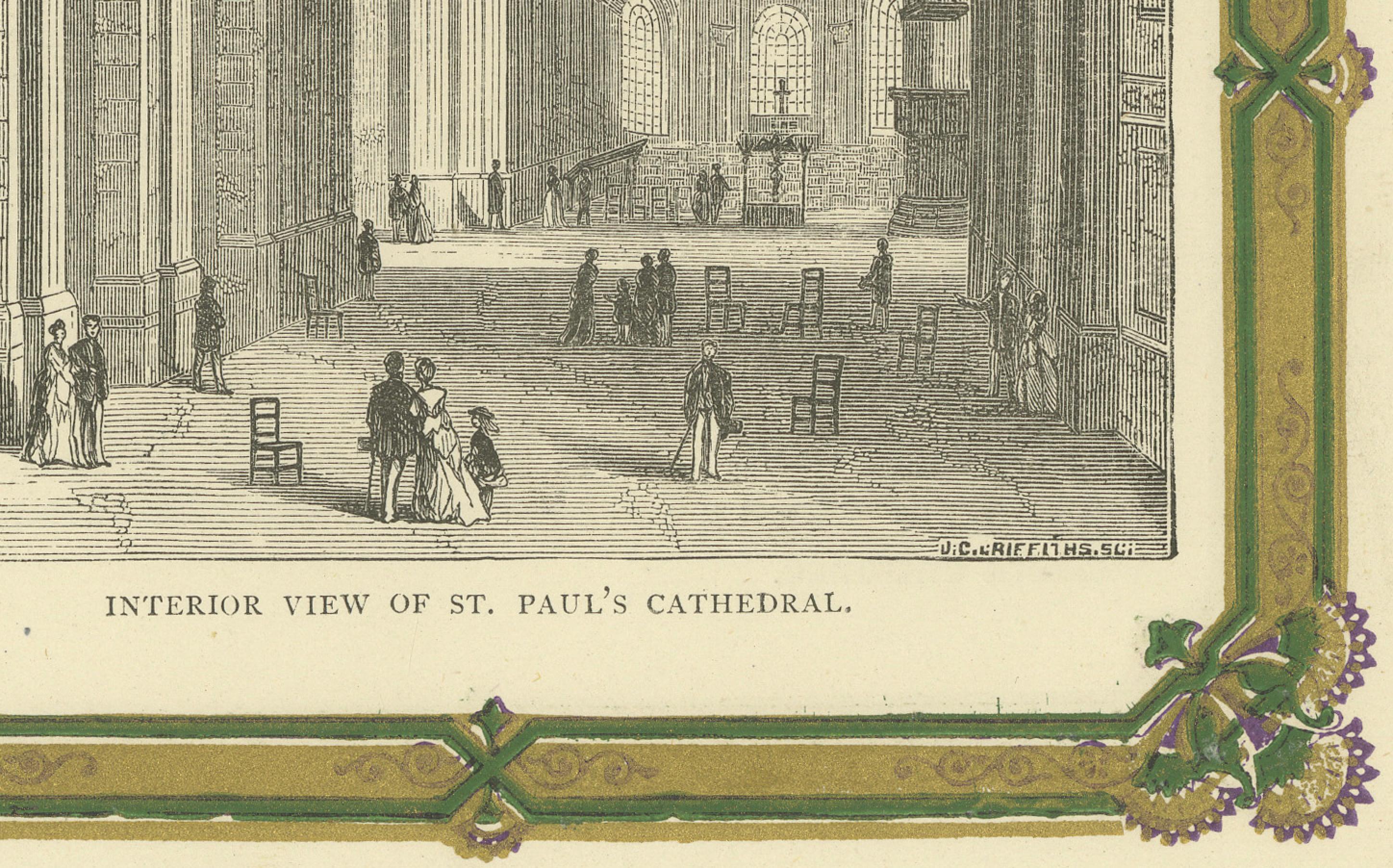Grabado Interior de la Catedral de San Pablo: Una obra maestra de la arquitectura victoriana en Bueno estado para la venta en Langweer, NL