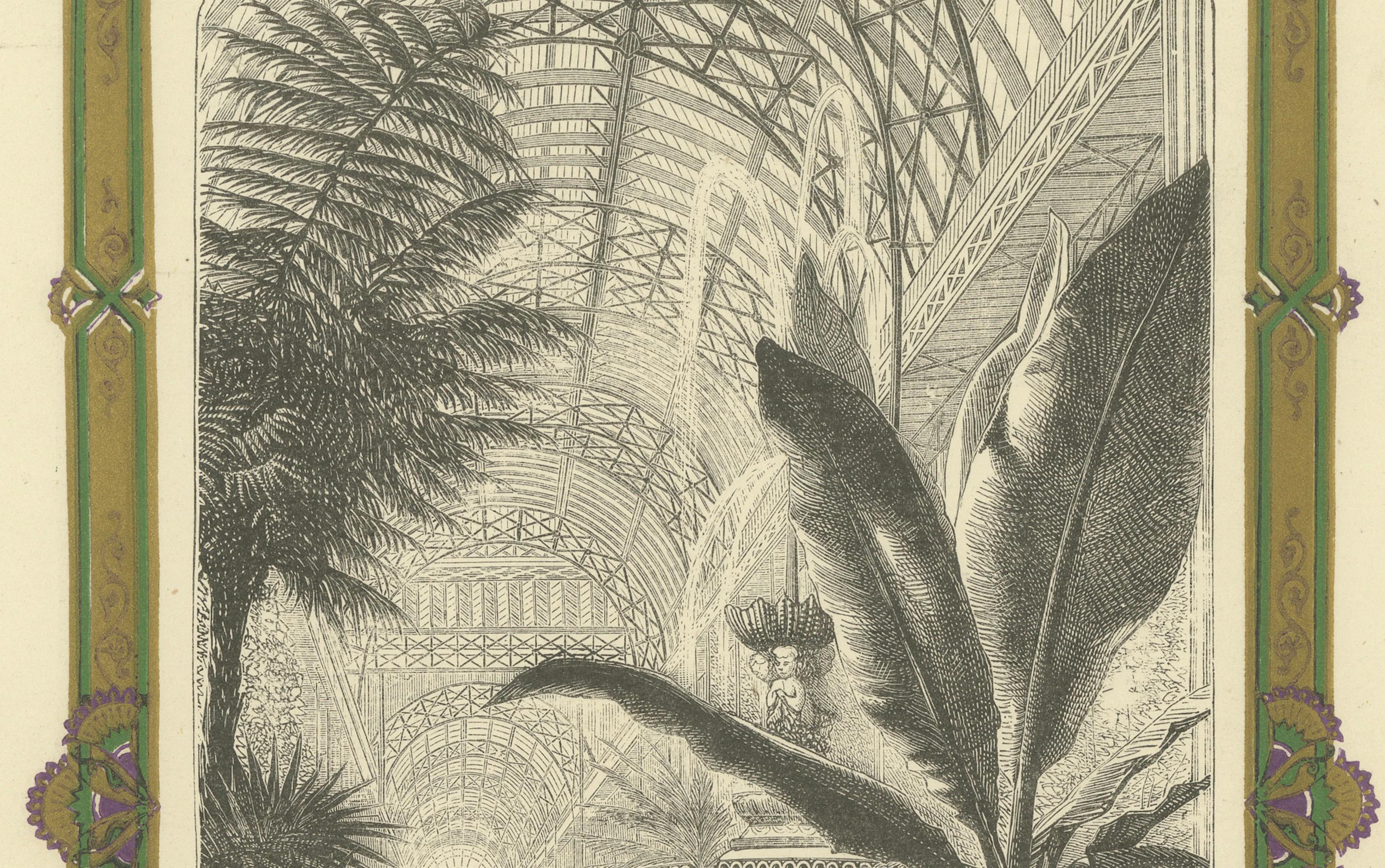 Late 19th Century Engraved Interior of the Crystal Palace, Sydenham: A Lush Victorian Space, 1872 For Sale
