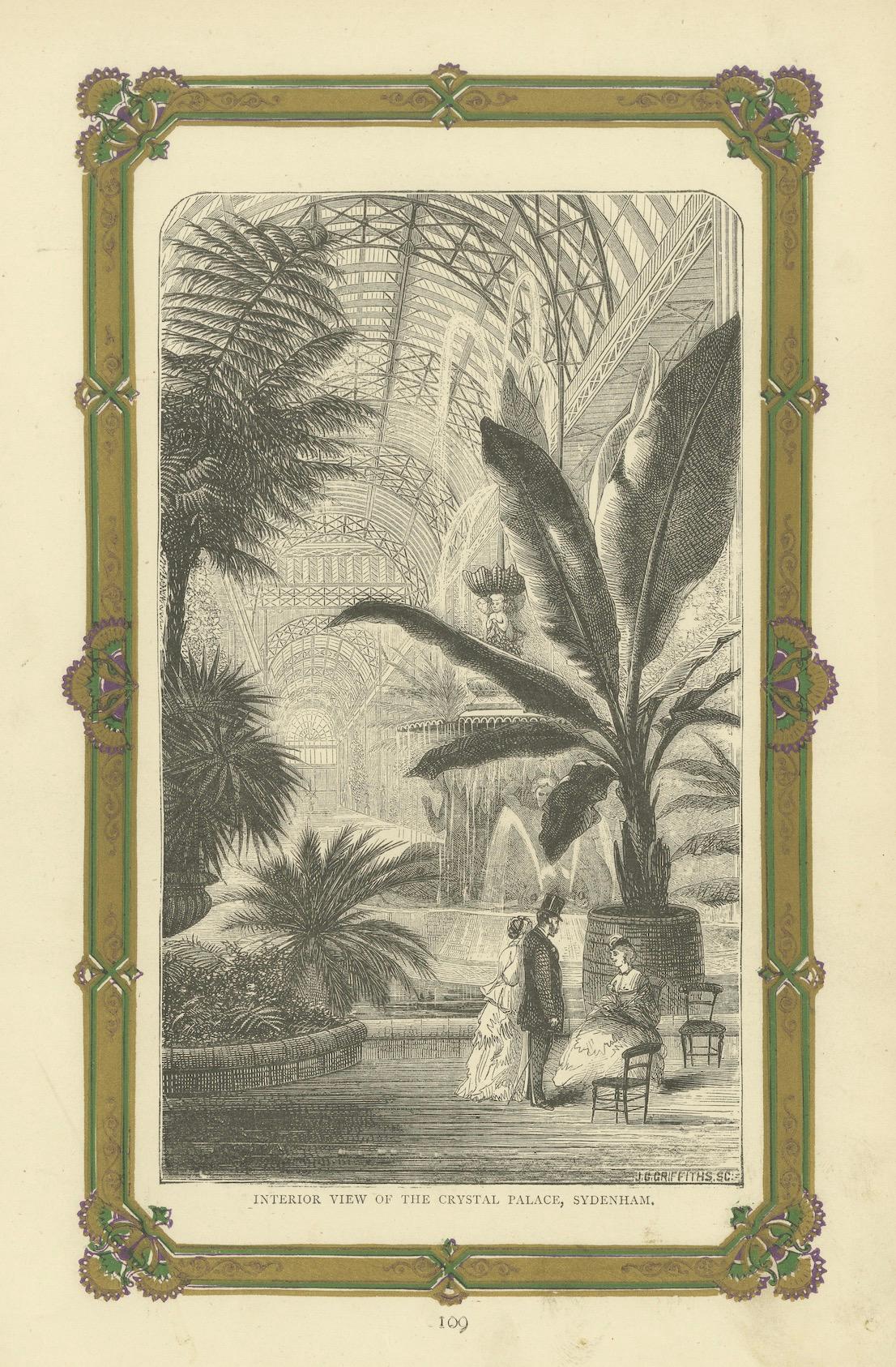 Paper Engraved Interior of the Crystal Palace, Sydenham: A Lush Victorian Space, 1872 For Sale