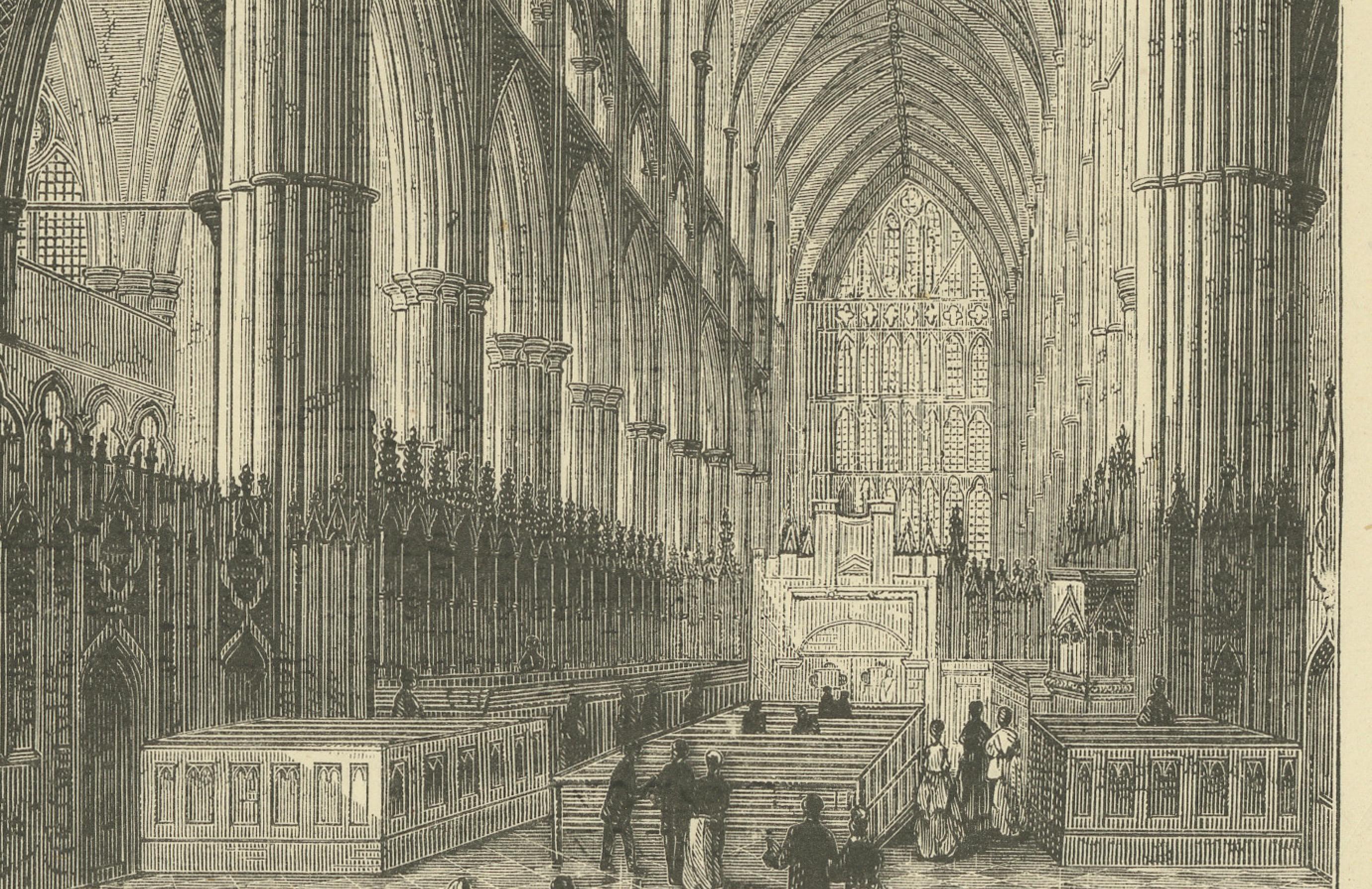 Late 19th Century Engraved Interior of Westminster Abbey: A Detailed Gothic Masterpiece, c.1872