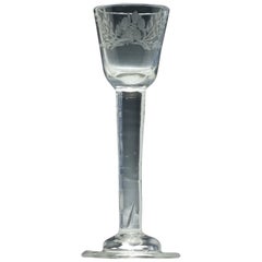 Engraved Irish Plain Stem Cordial Glass, circa 1750