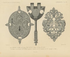 Engraved Iron Chest Lock, Musée de Cluny, Antique Print, 1851