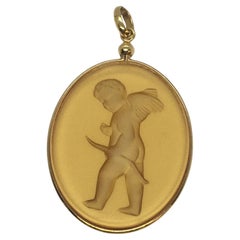 Engraved Lalique Yellow Base Metal Hallmarked Frame Hanging 2 Inch Pendant Charm