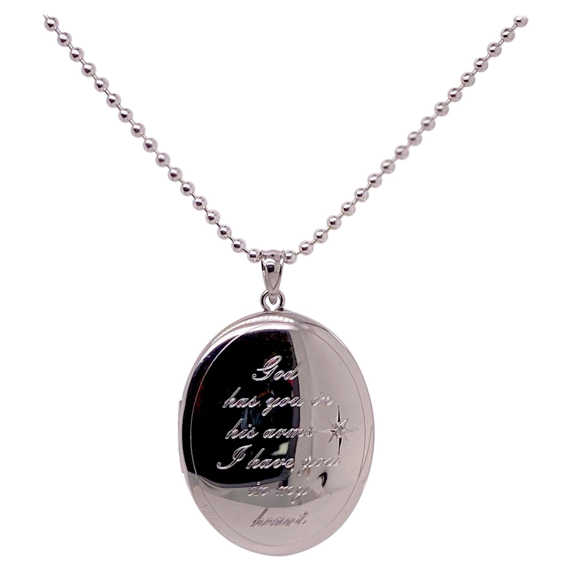 Engraved Locket Necklace w Urn to Hold Loved One’s Ashes, Has One Diamond For Sale