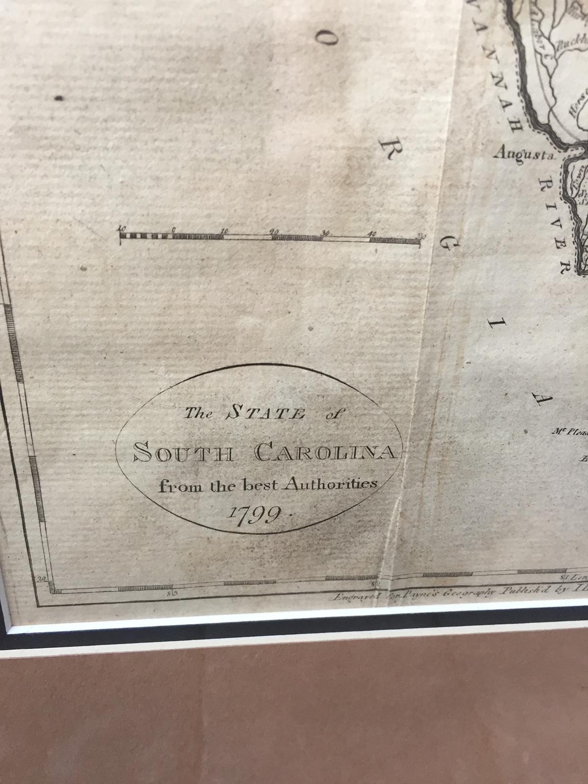 Engraved Map of South Carolina from John Payne's Book, circa 1799 In Good Condition In Atlanta, GA