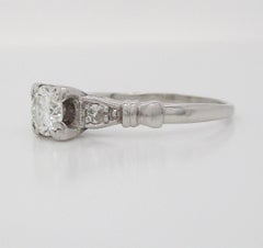 Engraved Mid-Century Platinum Diamond Engagement Ring