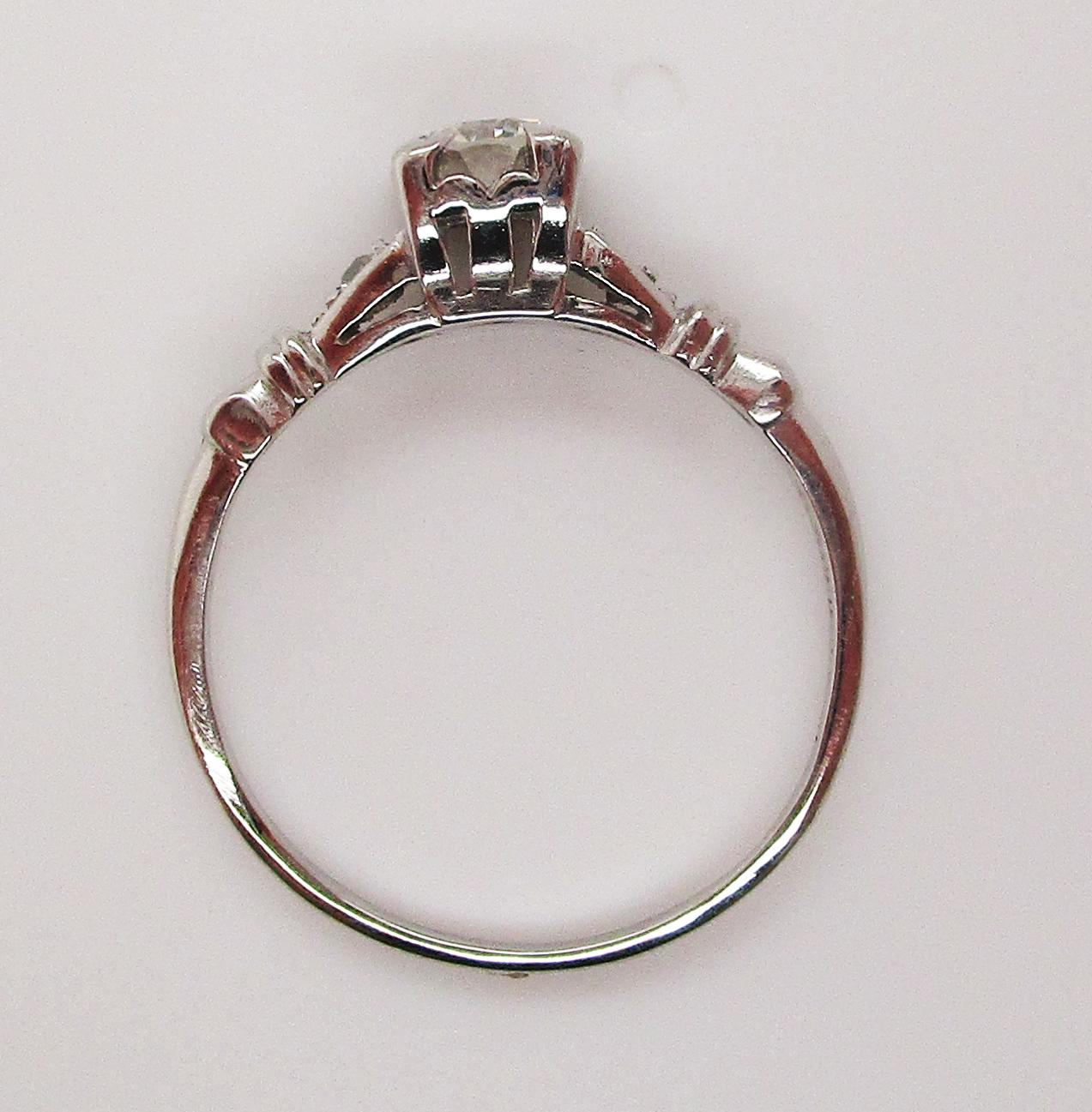 Women's Engraved Mid-Century Platinum Diamond Engagement Ring For Sale