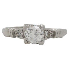 Engraved Mid-Century Platinum Diamond Engagement Ring