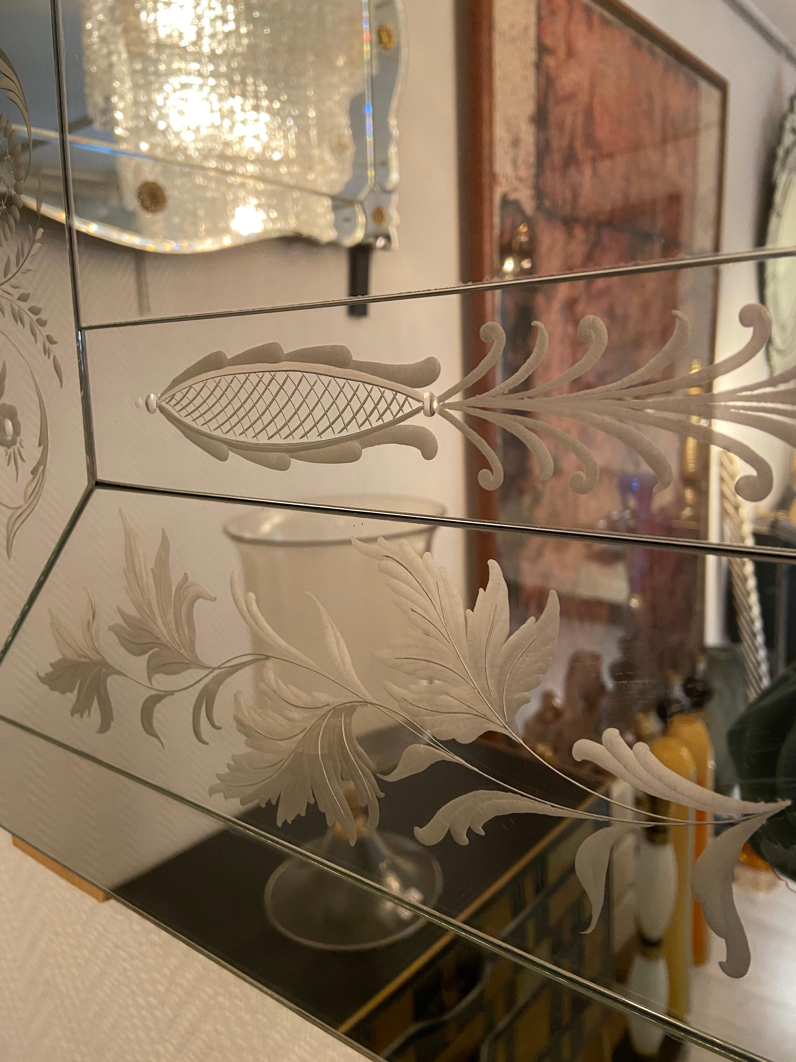 Art Deco Engraved Mirror, circa 1970 For Sale