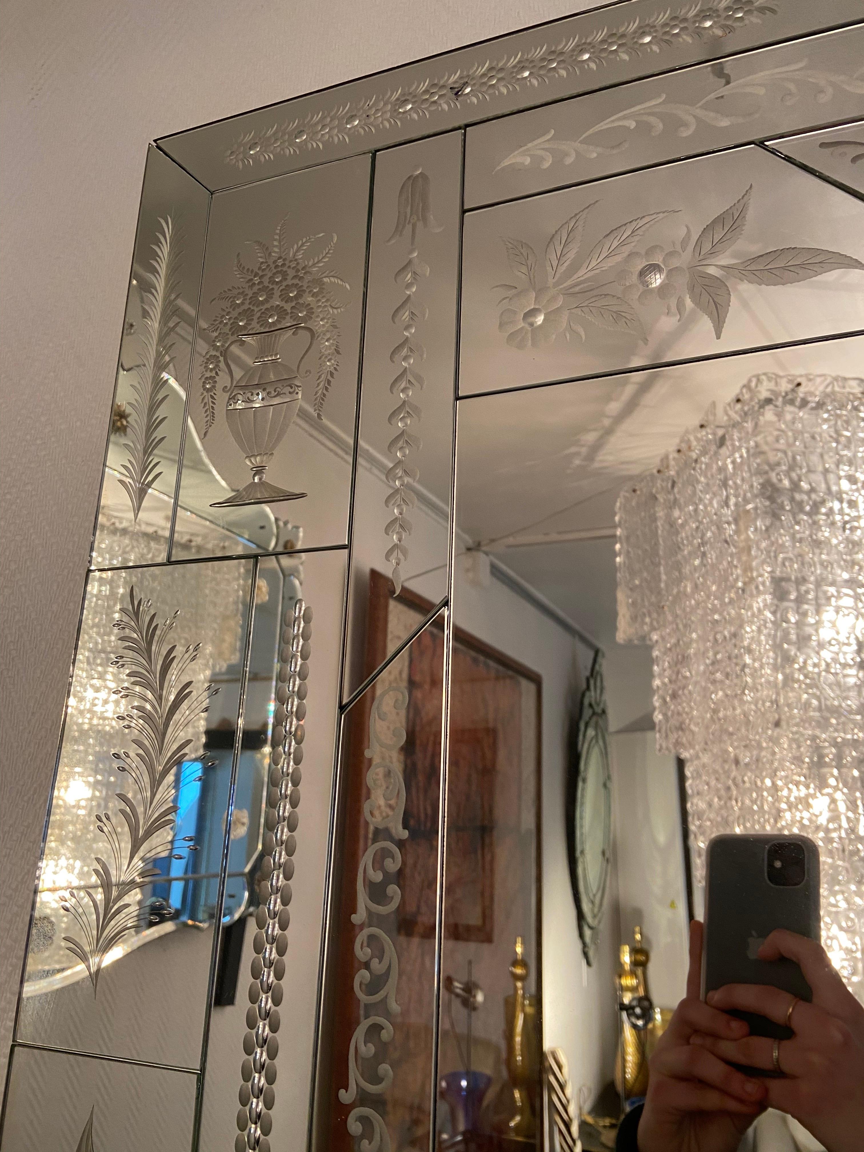 Engraved Mirror, circa 1970 In Good Condition For Sale In Saint ouen, FR