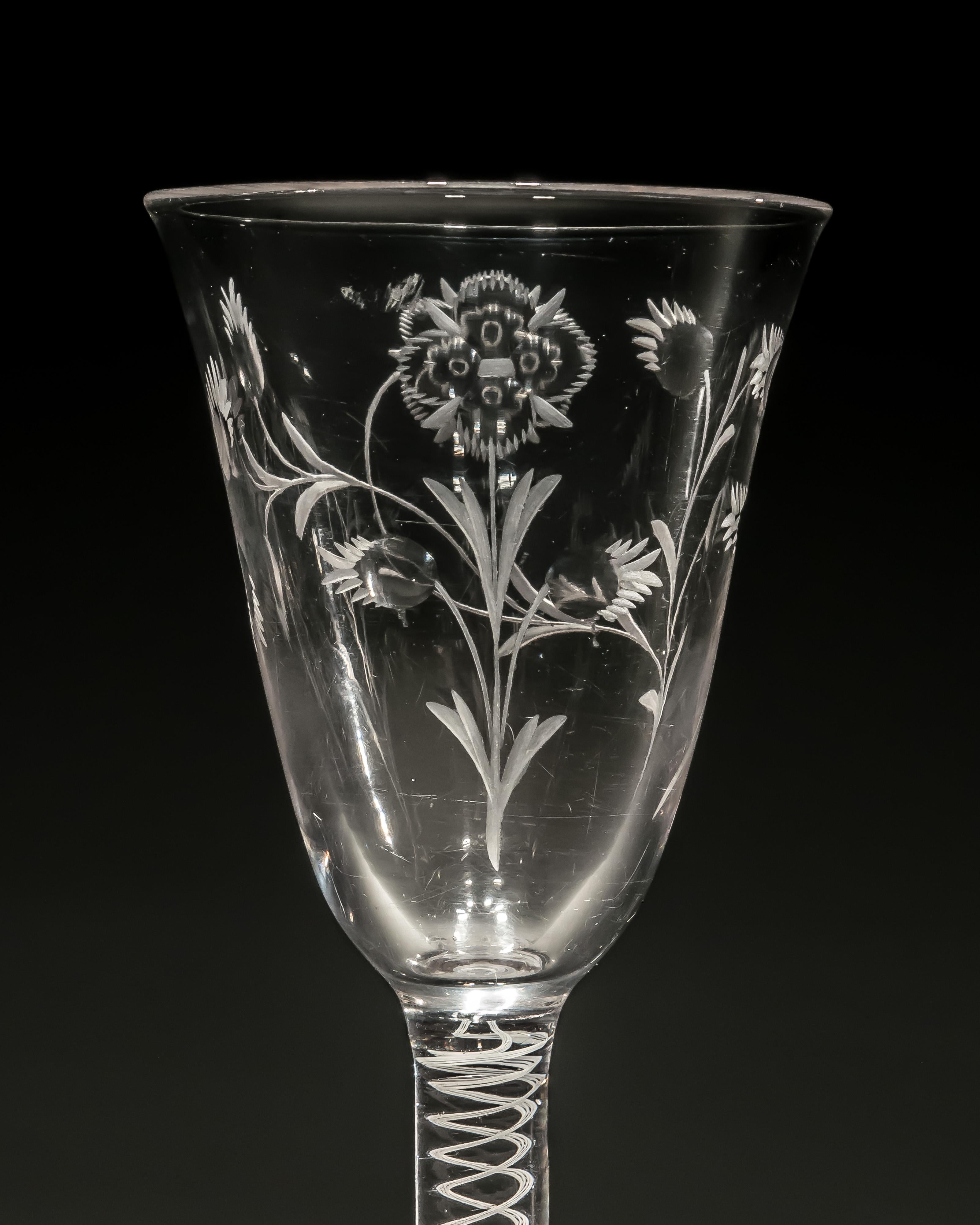 Late 18th Century Engraved Opaque Twist Wine Glass