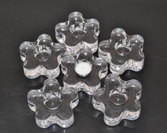 Engraved Orrefors Molded Crystal Flower Candle Holders Erika Lagerbielke, Six